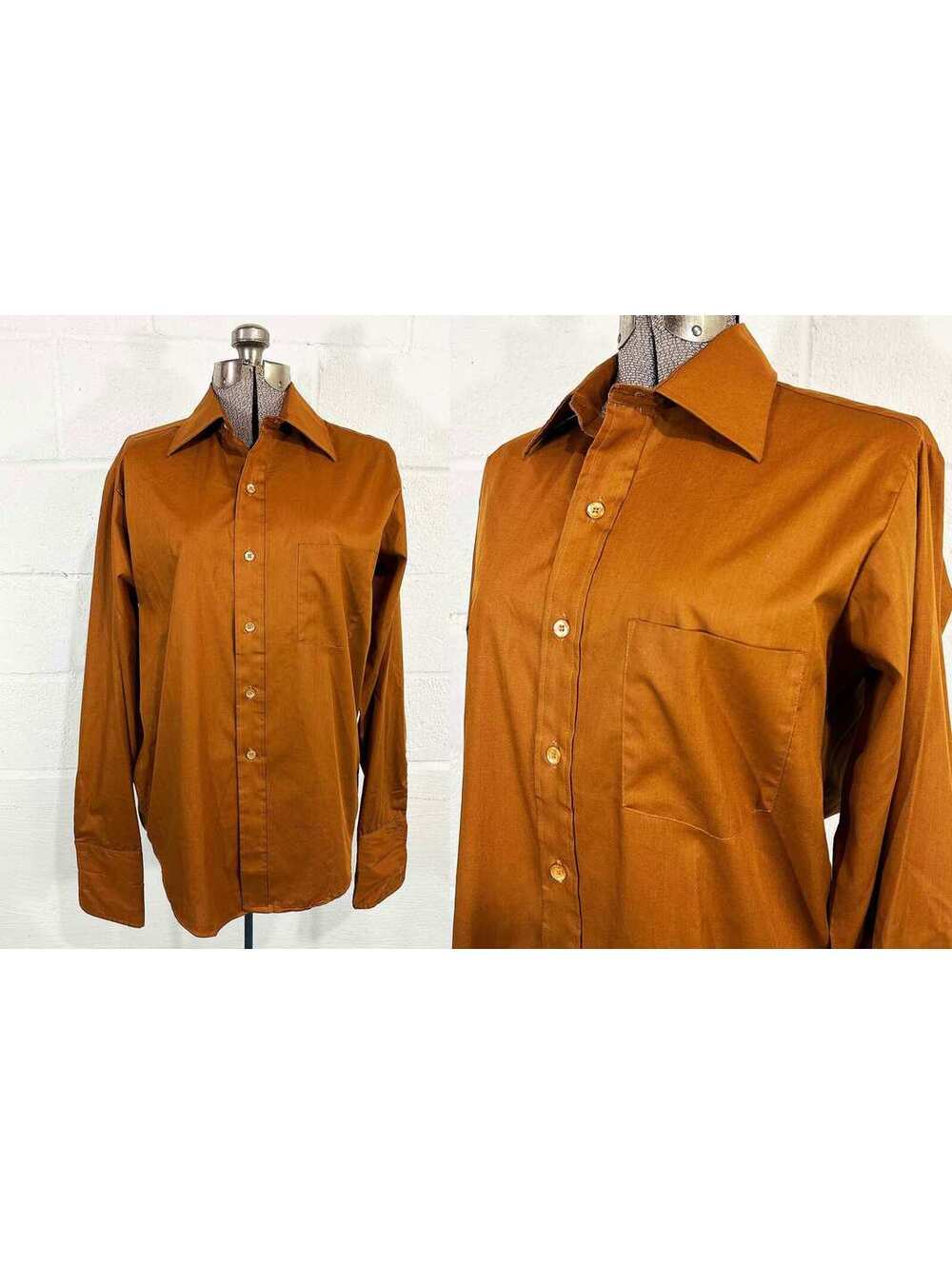 1960s Mustard Brown Cufflink Shirt XL